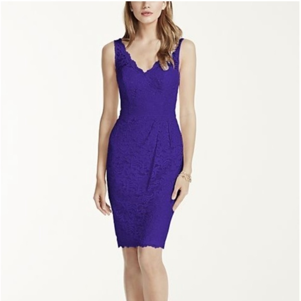 DAVID'S BRIDAL short tank lace dress with v neckline nwt